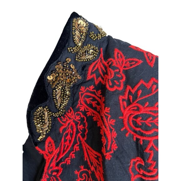 Chico’s Size 2 US 12 L Red Embroidered Paisley Sequin Jacket Blazer Boho Dress - Picture 4 of 7